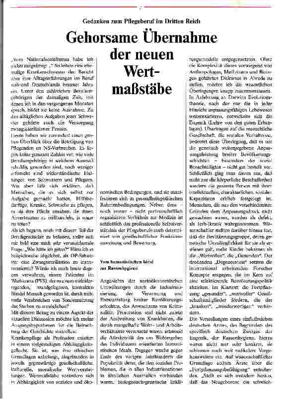 Vorschauseite 1: Gehorsame Übernahme der neuen Wertmaßstäbe Gedanken zum Pflegeberuf im Dritten Reich