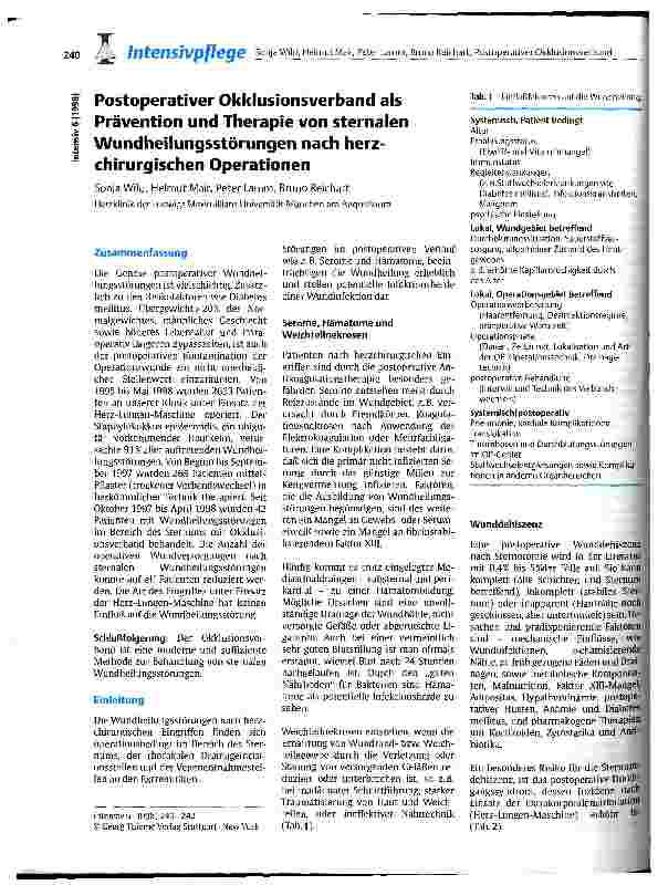 Vorschauseite 1: Postoperativer Okklusionsverband als Prävention und Therapie von sternalen Wundheilungsstörungen nach herzchirurgischen Operationen