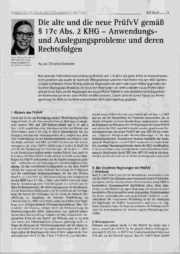 Vorschauseite 1: Die alte und die neue PrüfvV gemäß § 17c Abs. 2 KHG Anwendungsund Auslegungsprobleme und deren Rechtsfolgen