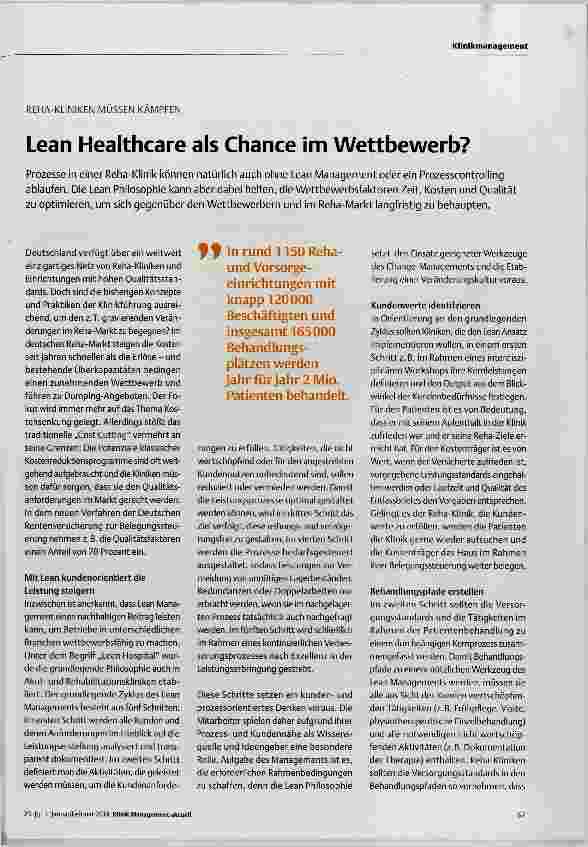 Vorschauseite 1: Lean Healthcare als Chance im Wettbewerb?