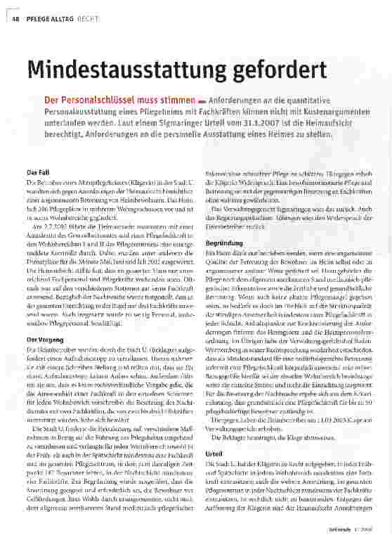 Vorschauseite 1: Mindestausstattung gefordert