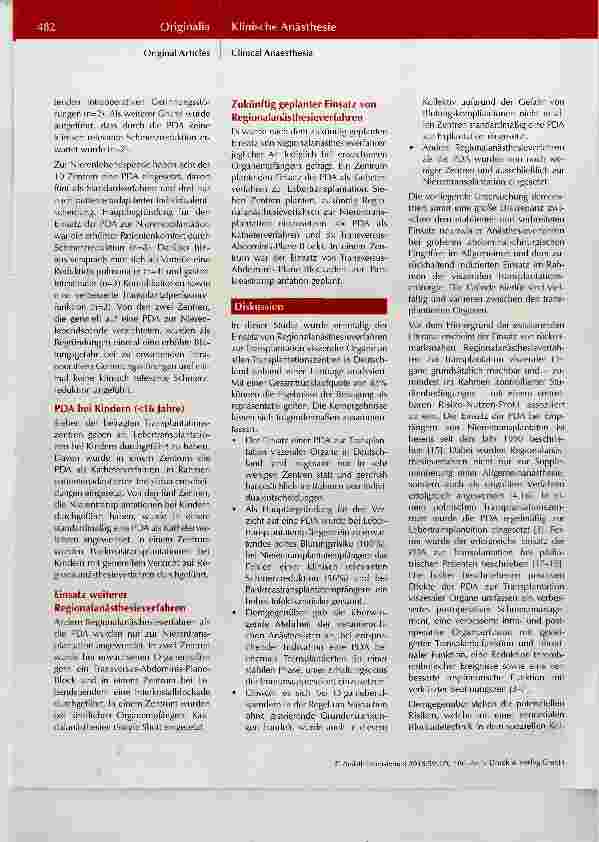 Vorschauseite 5: Einsatz von Regionalanästhesieverfahren zur Transplantation viszeraler Organe: Status Quo an deutschen Transplantationszentren