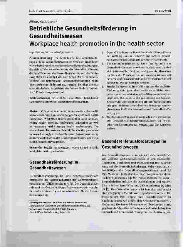 Vorschauseite 1: Betriebliche Gesundheitsförderung im Gesundheitswesen