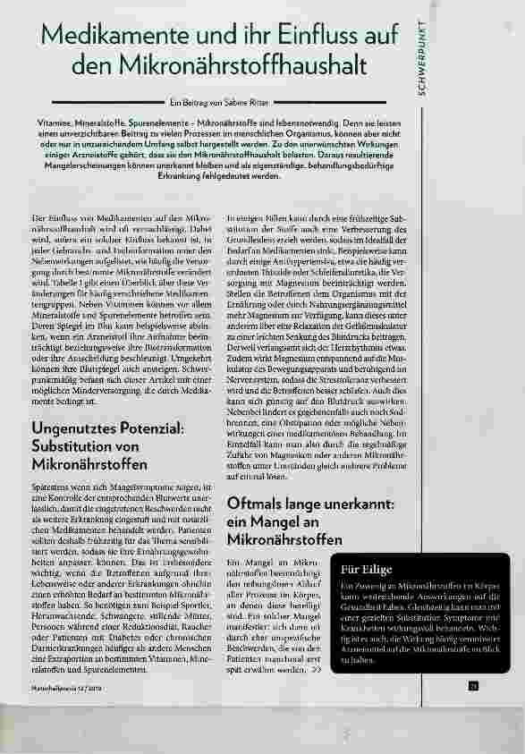 Vorschauseite 1: Medikamente und ihr Einfluss auf den Mikronährstoffhaushalt