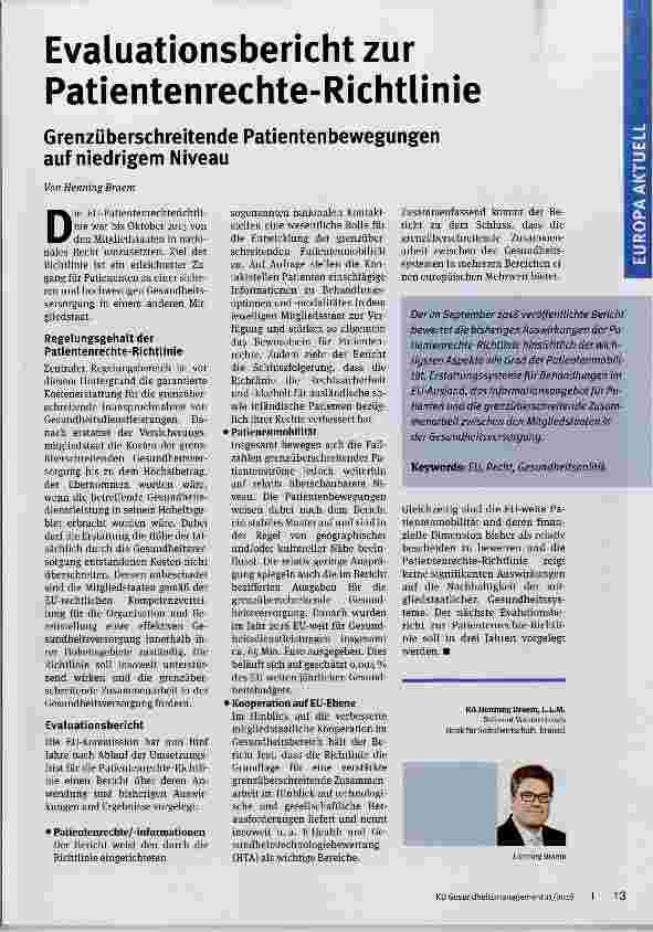 Vorschauseite 1: Evaluationsbericht zur Patientenrechte-Richtlinie
