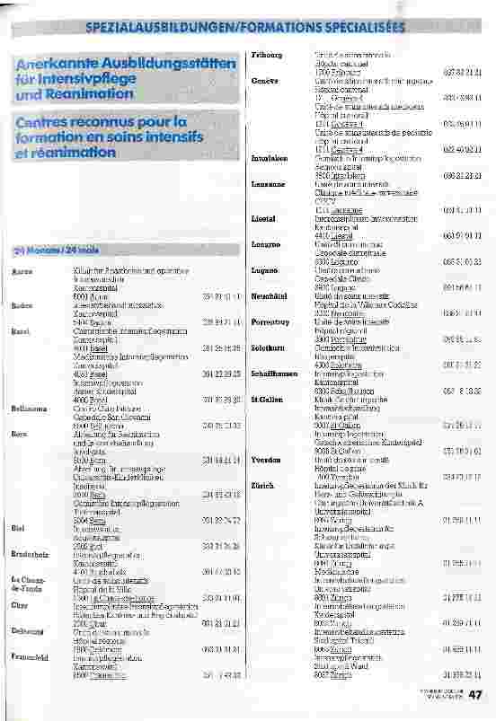 Vorschauseite 1: Anerkannte Ausbildungsstätten für Intensivpflege und Reanimation
