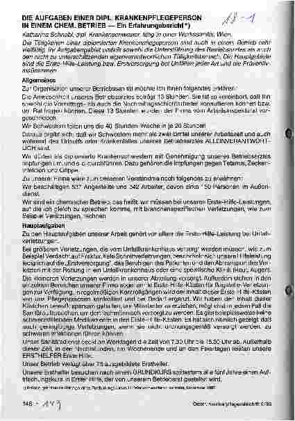 Vorschauseite 1: Die Aufgaben einer Dipl. Krankenpflegeperson in einem chem. Betrieb