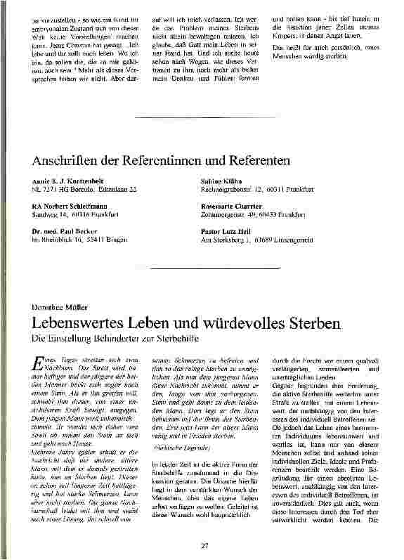 Vorschauseite 4: Was heißt menschen-würdig sterben? oder: Gibt es - nach allem, was wir gehört haben - einen ethisch vertretbaren Weg?
