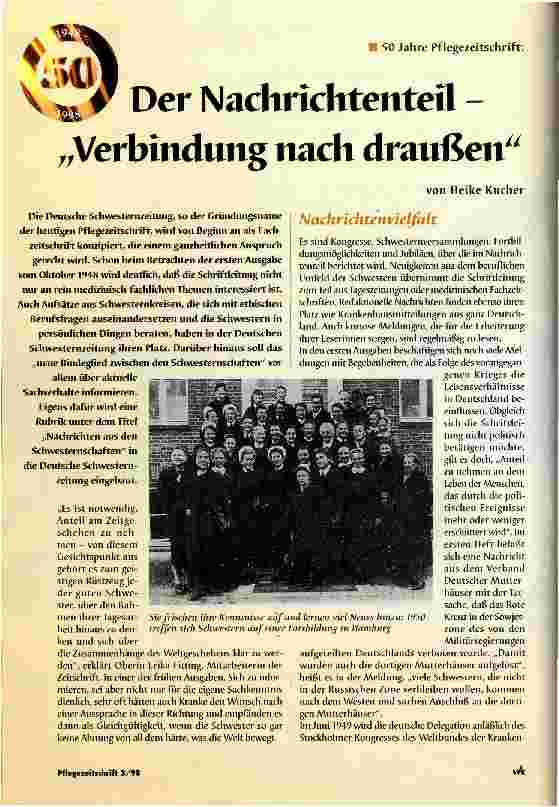 Vorschauseite 1: 50 Jahre Pflegezeitschrift: Der Nachrichtenteil - Verbindung nach draußen