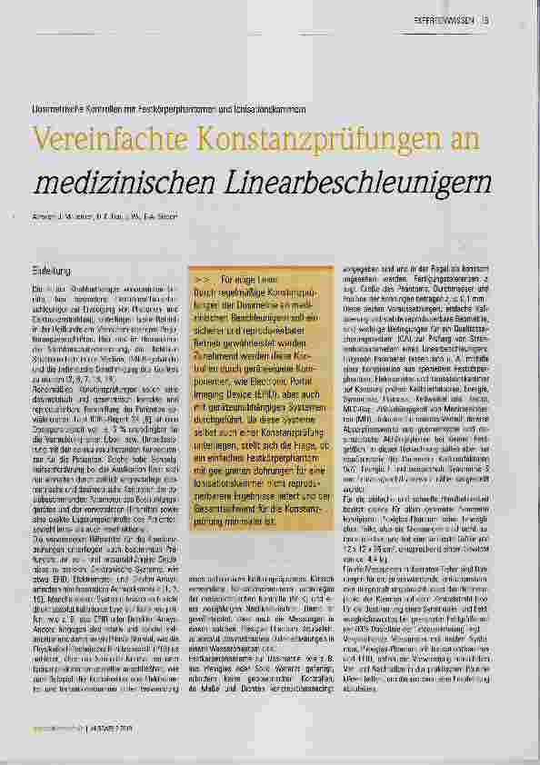 Vorschauseite 1: Vereinfachte Konstanzprüfungen an medizinischen Linearbeschleunigern