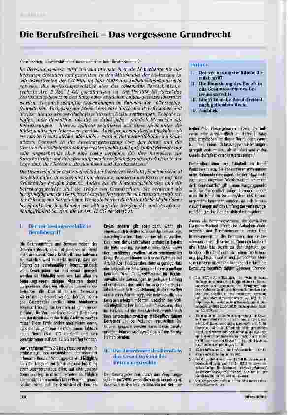 Vorschauseite 1: Die Berufsfreiheit - Das vergessene Grundrecht