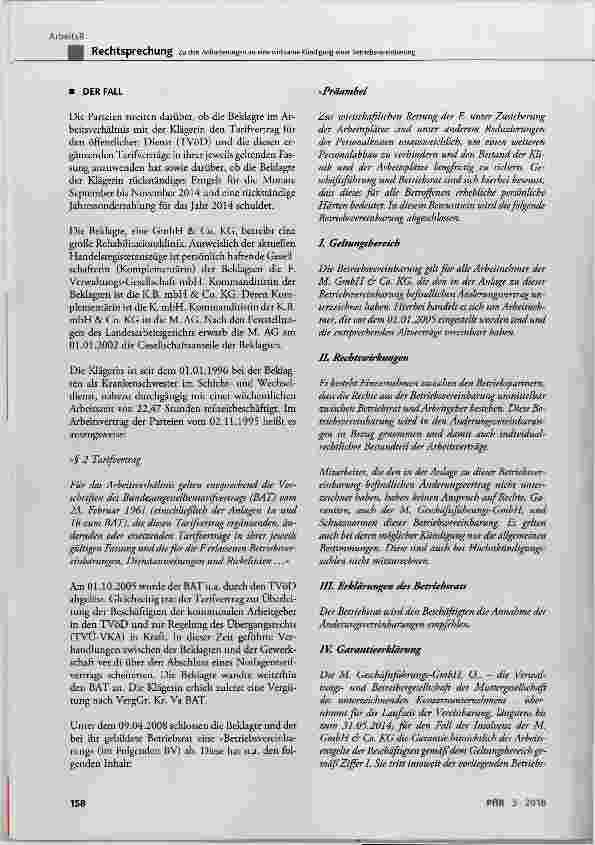 Vorschauseite 2: Zu den Anforderungen an eine wirksame Kündigung einer Betriebsvereinbarung