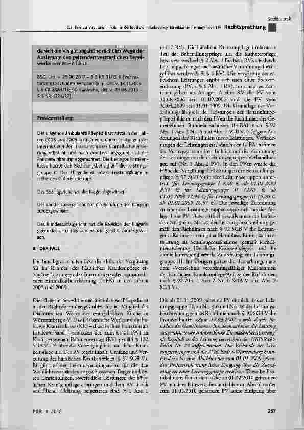 Vorschauseite 2: Zur Höhe der Vergütung im Rahmen der häuslichen Krankenpflege für erbrachte Leistungen der Intermittierenden transurethralen Einmalkatheterisierung (ITEK)