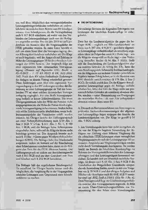 Vorschauseite 4: Zur Höhe der Vergütung im Rahmen der häuslichen Krankenpflege für erbrachte Leistungen der Intermittierenden transurethralen Einmalkatheterisierung (ITEK)