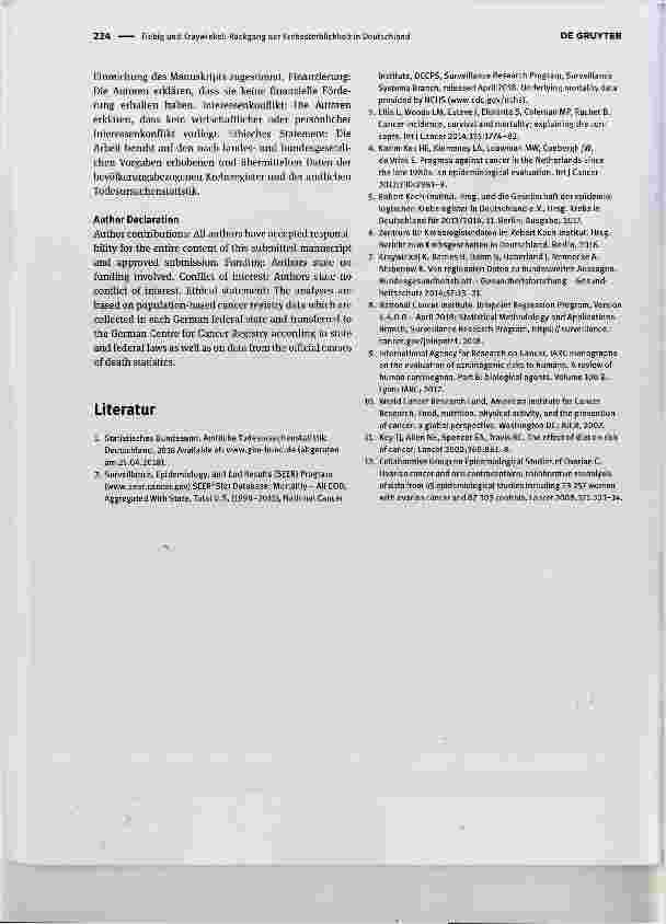 Vorschauseite 5: Rückgang der Krebssterblichkeit in Deutschland: welche Rolle spielen Entwicklungen bei der Inzidenz? Declining cancer mortality in Germany what is the role of cancer incidence tre…