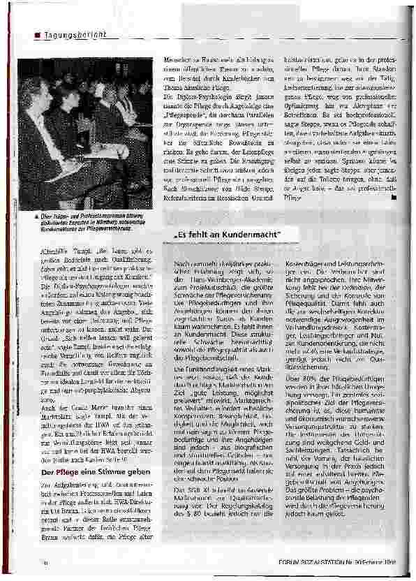 Vorschauseite 3: Postition des Kunden stärken Experten diskutieren dreijährige Erfahrungen mit der Pflegeversicherung