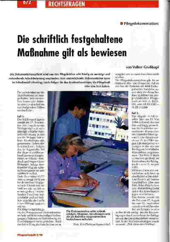 Vorschauseite 1: Die schriftlich festgehaltene Maßnahme gilt als Beweis Pflegedokumentation