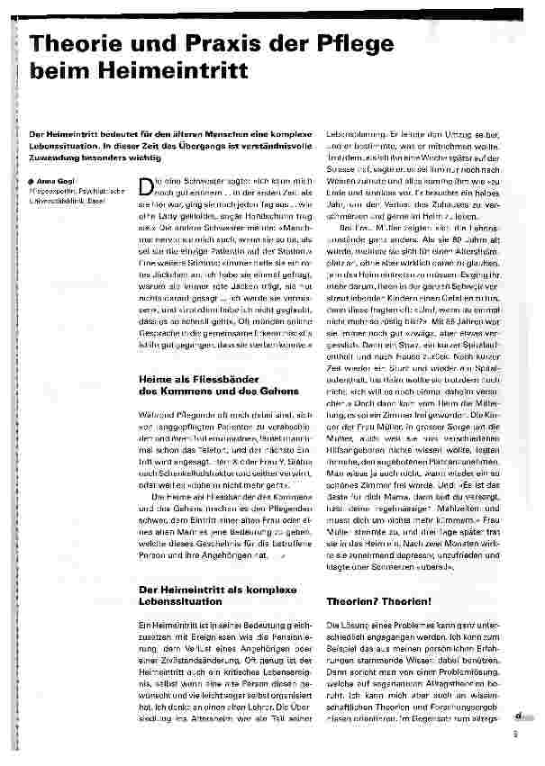 Vorschauseite 1: Theorie und Praxis der Pflege beim Heimeintritt
