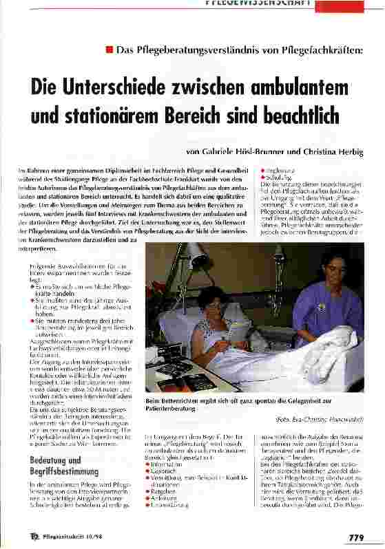 Vorschauseite 1: Die Unterschiede zwischen ambulantem und stationärem Bereich sind beachtlich - Das Pflegeberatungsverständnis von Pflegefachkräften