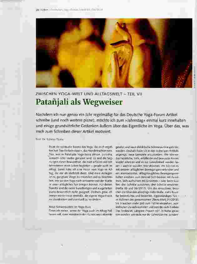 Vorschauseite 1: ZWISCHEN YOGA-WELT UND ALLTAGSWELT TEIL VII Patanjali als Wegweiser