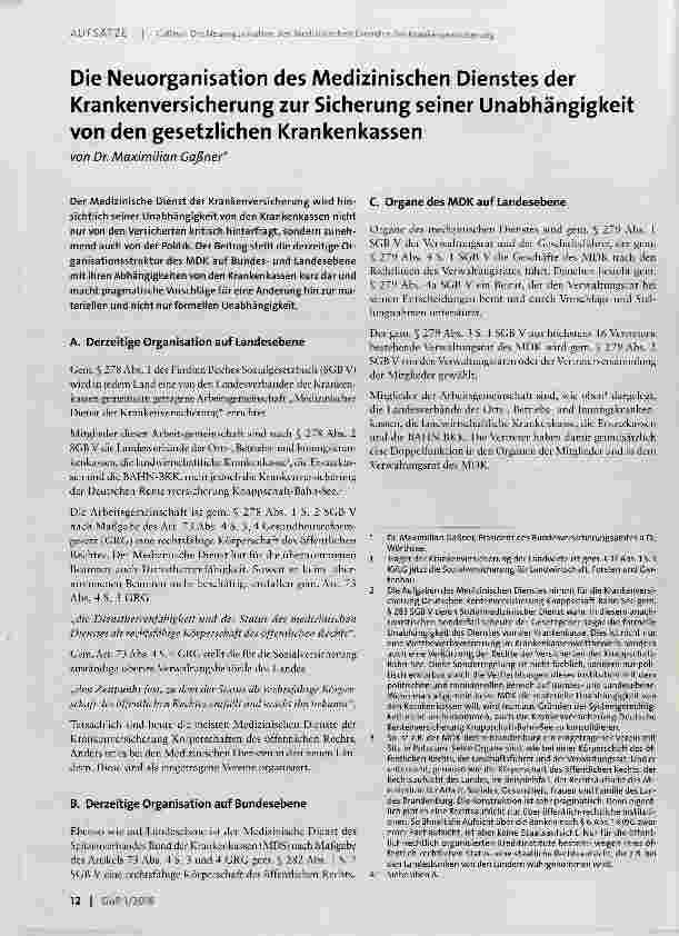Vorschauseite 1: Die Neuorganisation des Medizinischen Dienstes der Krankenversicherung zur Sicherung seiner Unabhängigkeit von den gesetzlichen Krankenkassen