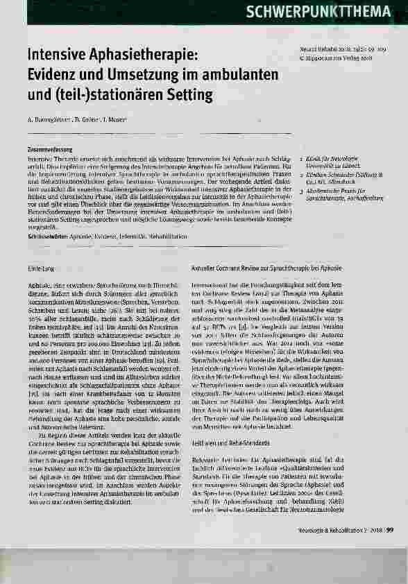Vorschauseite 1: Intensive Aphasietherapie:Evidenz und Umsetzung im ambulanten und (teil-)stationären Setting