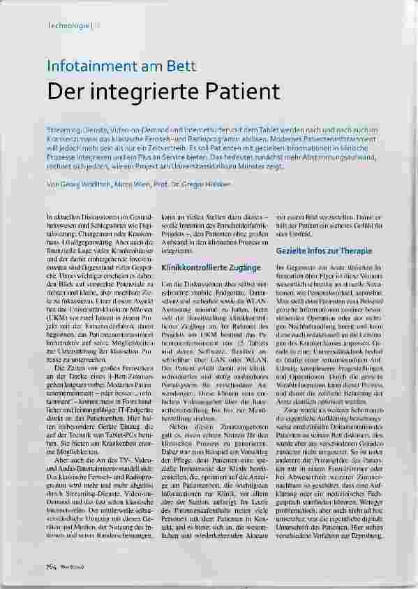 Vorschauseite 1: Infotainnnent am Bett Der integrierte Patient