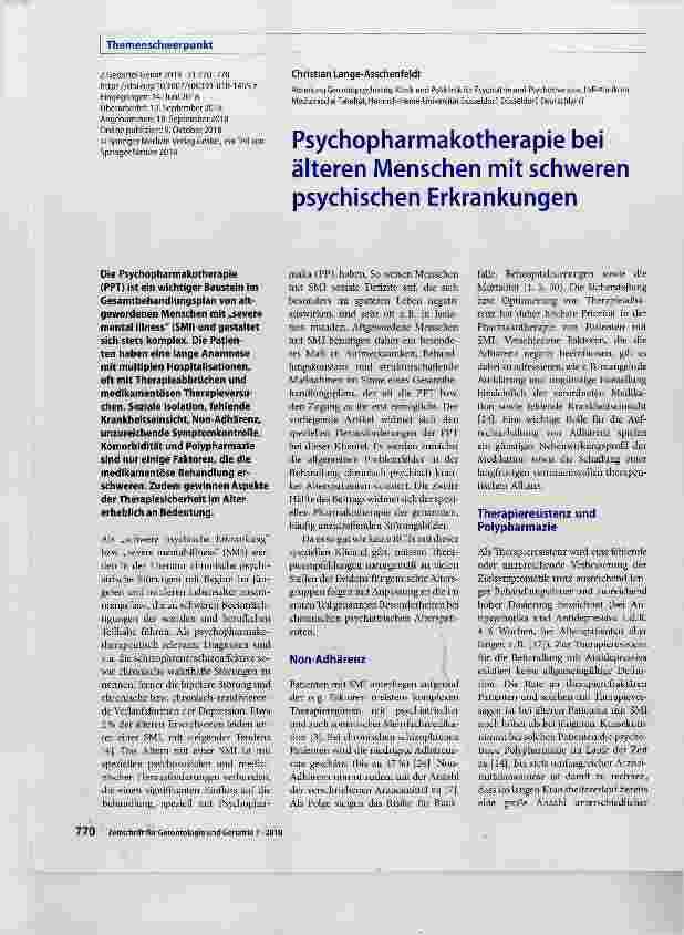 Vorschauseite 1: Psychopharmakotherapie bei älteren Menschen mit schweren psychischen Erkrankungen