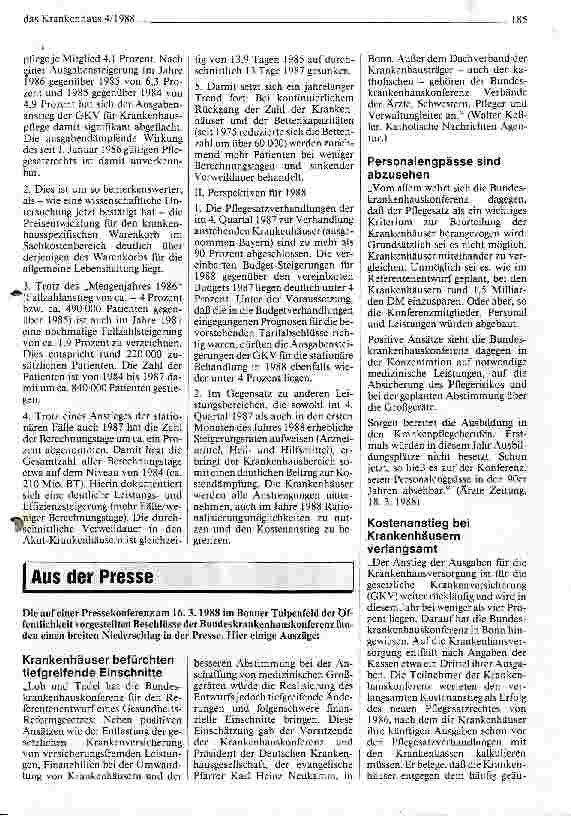 Vorschauseite 4: Bundeskrankenhauskonferenz tagte in Bonn Stellungsnahme zum Referentenentwurf eines Gesundheits-Reformgesetzes