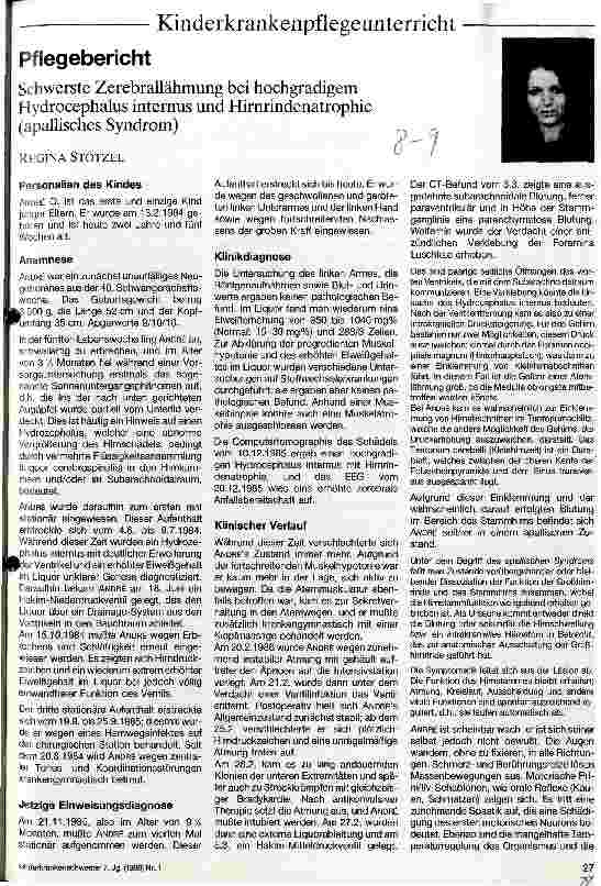 Vorschauseite 1: Pflegebericht - Schwerste Zerebrallähmung bei hochgradigen Hydrocephalus internus und Hirnrindenatrophie