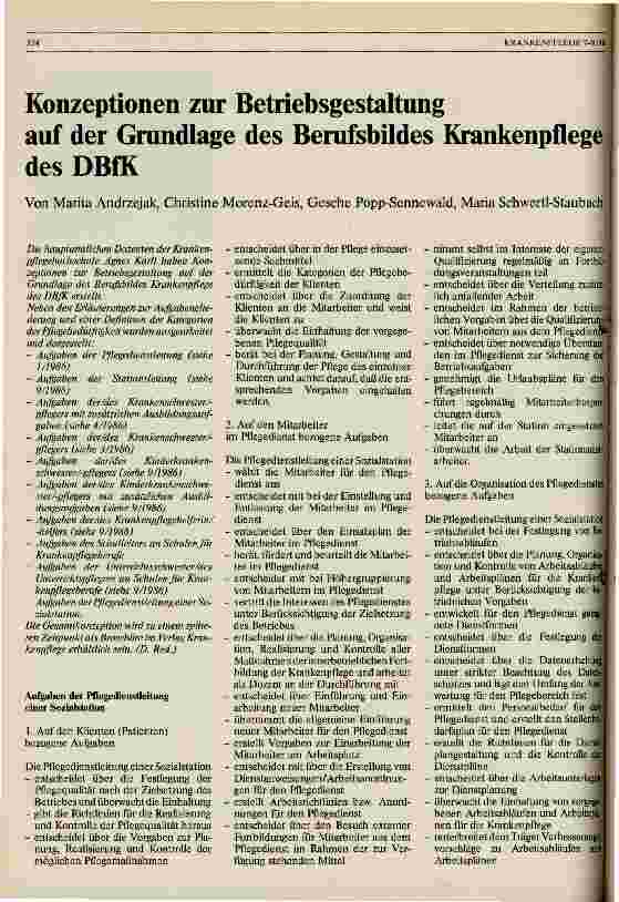 Vorschauseite 1: Konzeption zur Betriebsgestaltung auf der Grundlage des Berufsbildes Krankenpflege des DBfK