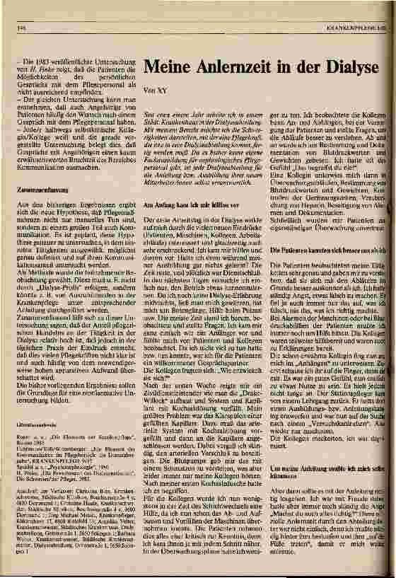 Vorschauseite 1: Meine Anlernzeit in der Dialyse