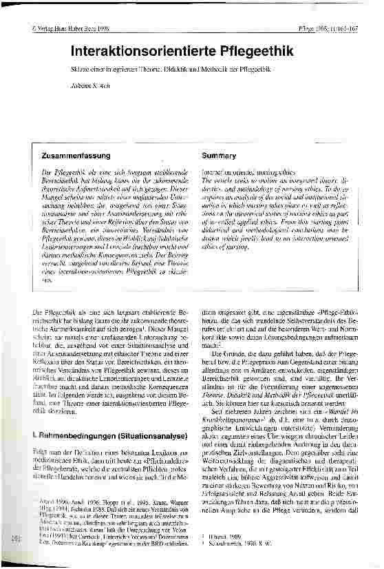 Vorschauseite 1: Interaktionsorientierte Pflegeethik Skizze einer integrierten Theorie, Didaktik und Methodik der Pflegeethik