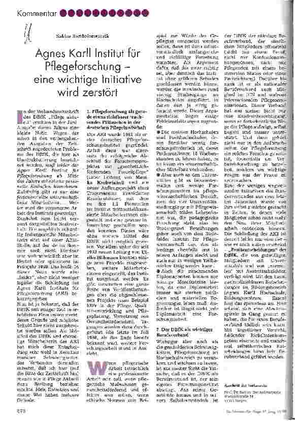 Vorschauseite 1: Agnes Karll Institut für Pflegeforschung - eine wichtige Initiative wird zerstört