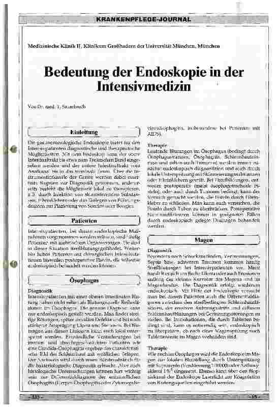 Vorschauseite 1: Bedeutung der Endoskopie in der Intensivmedizin