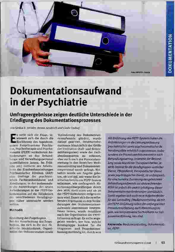Vorschauseite 1: Dokumentationsaufwand in der Psychiatrie
