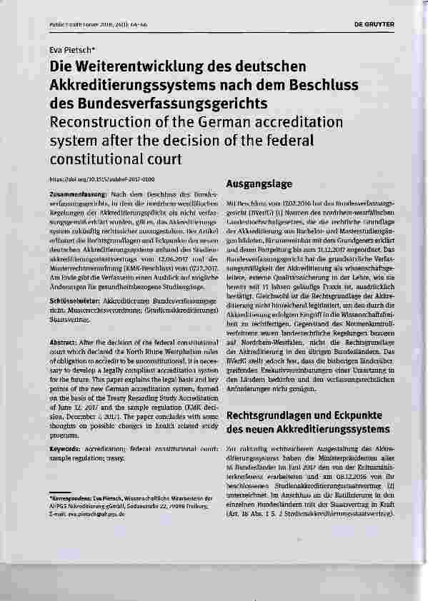 Vorschauseite 1: Die Weiterentwicklung des deutschen Akkreditierungssystems nach dem Beschluss des Bundesverfassungsgerichts