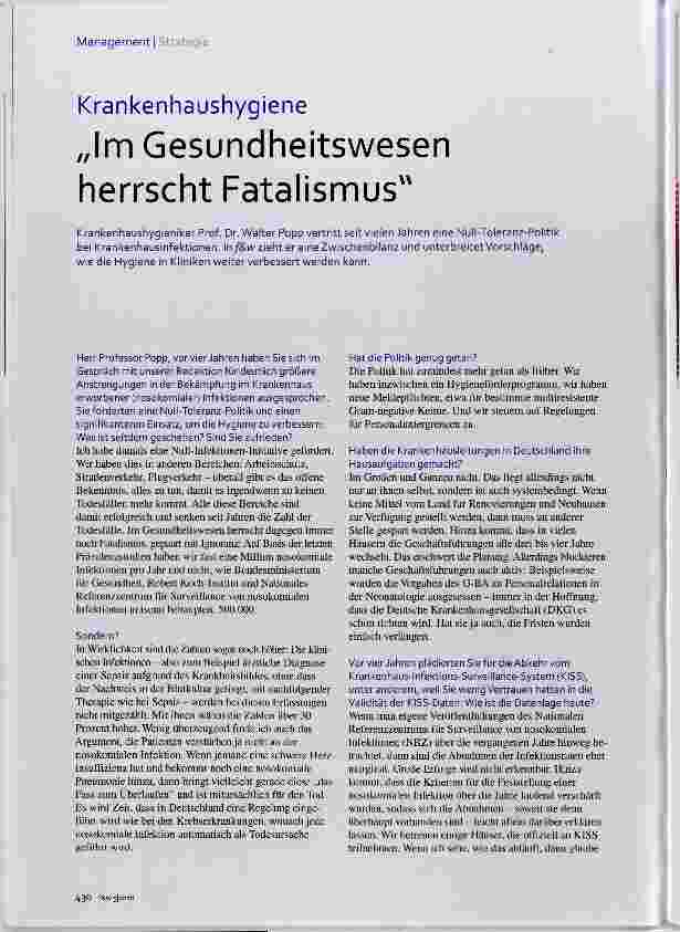Vorschauseite 1: „Im Gesundheitswesen herrscht Fatalismus