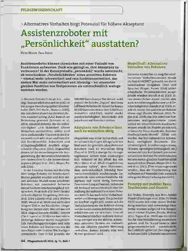 Vorschauseite 1: Assistenzroboter mit Persönlichkeit“ ausstatten?