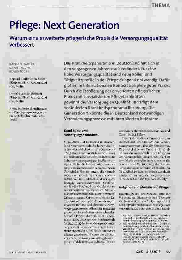 Vorschauseite 1: Pflege: Next Generation Warum eine erweiterte pflegerische Praxis die Versorgungsqualität verbessert