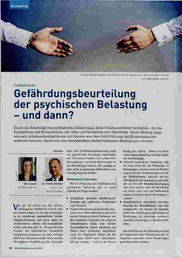 Vorschauseite 1: Gefährdungsbeurteilung der psychischen Belastung und dann?