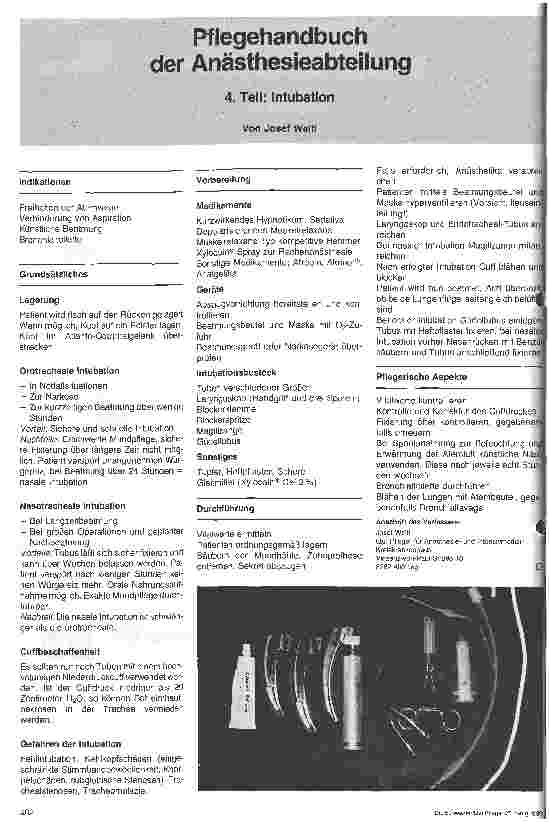 Vorschauseite 1: Pflegehandbuch der Anästhesieabteilung 4.Teil: Intubation