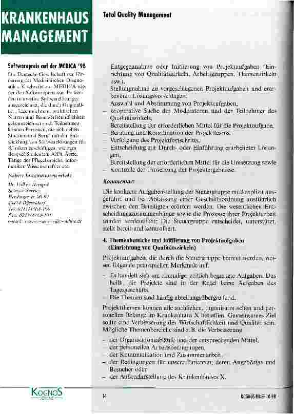Vorschauseite 3: Umfassendes Qualitätsmanagement im fiktiven Krankenhaus X Kommentierte Geschäftsordnung der Steuerungsgruppe