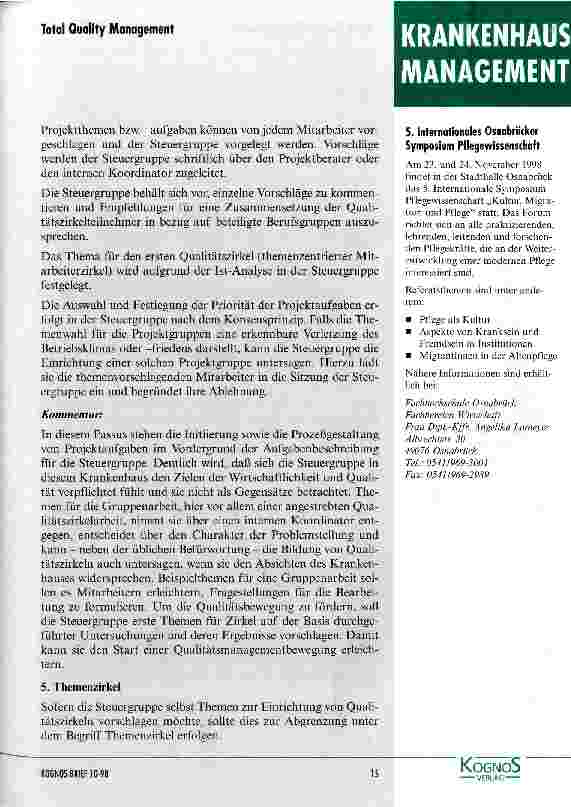 Vorschauseite 4: Umfassendes Qualitätsmanagement im fiktiven Krankenhaus X Kommentierte Geschäftsordnung der Steuerungsgruppe