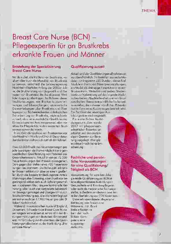 Vorschauseite 1: Breast Care Nurse (BCN) Pflegeexpertin für an Brustkrebs erkrankte Frauen und Männer