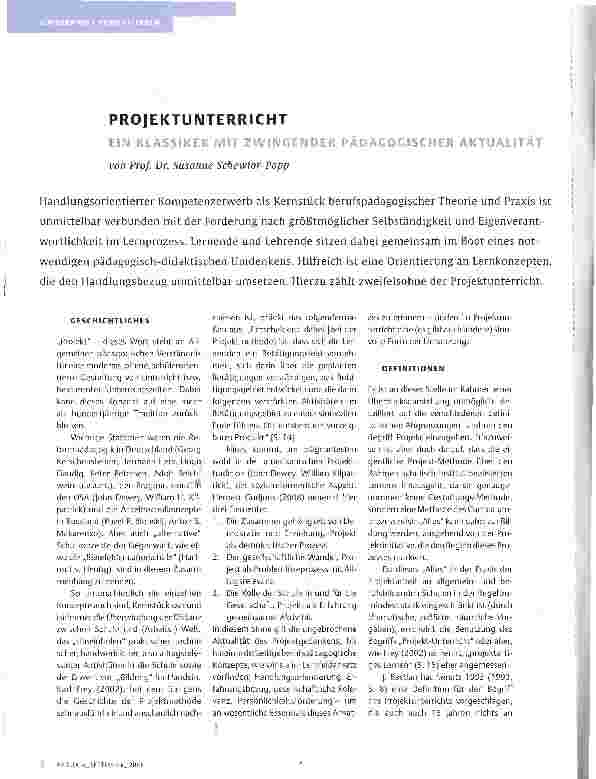 Vorschauseite 1: PROJEKTUNTERRICHT