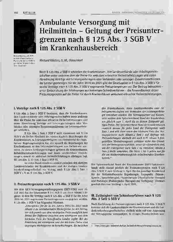 Vorschauseite 1: Ambulante Versorgung mit Heilmitteln Geltung der Preisunter grenzen nach § 125 Abs. 3 SGB V im Krankenhausbereich