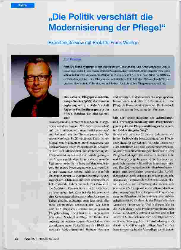 Vorschauseite 1: Die Politik verschläft die Modernisierung der Pflege