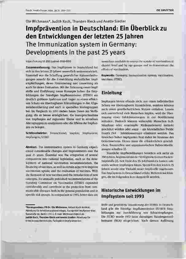Vorschauseite 1: Impfprävention in Deutschland: Ein Überblickzu den Entwicklungen der letzten 25 JahrenThe Immunization system in Germany: Developments in the past 25 years