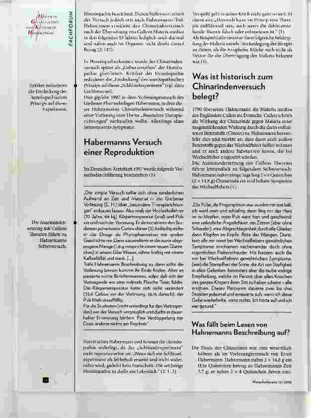 Vorschauseite 2: Das Arzneimittel „China“ gestern und heute Teil 1: Hahnemanns Chinarindenversuch kritisch betrachtet